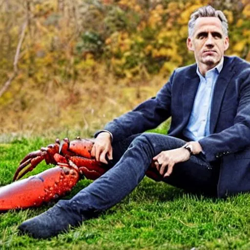 Prompt: Jordan peterson sitting on a lobster