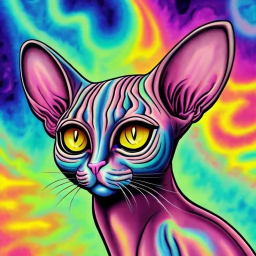 Prompt: Sphinx cat in the style of Lisa frank