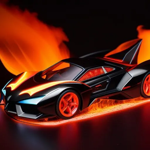 Prompt: Futuristic mega Batman car on fire and ice cosmic speed red and dark