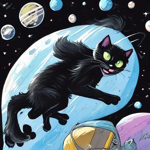 Prompt: Black cat chilling in space
