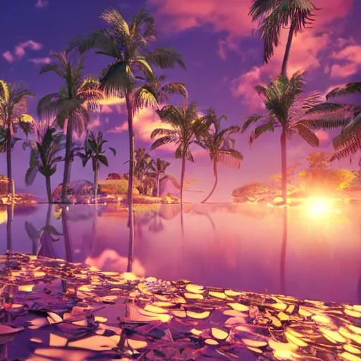 Prompt: Paradise in heaven, Vivid, V-Ray Lighting, Reflections, Refraction, Intricate Details, Realistic, Sharp, Octane Render, UHD, 4K, 8K, pastel colors
