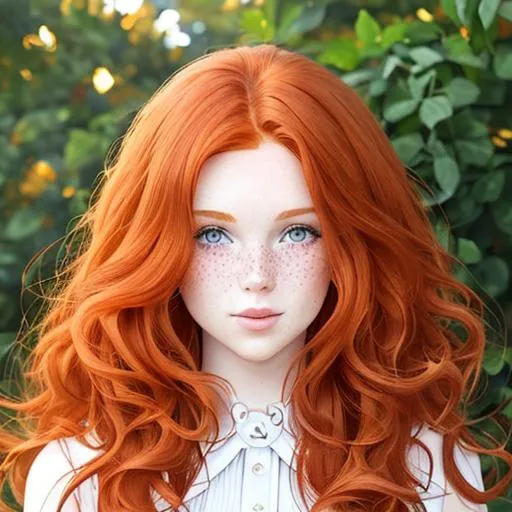 Prompt: , massive hair, ginger hair, auburn hair, freckled, feminine, girl, beautiful 