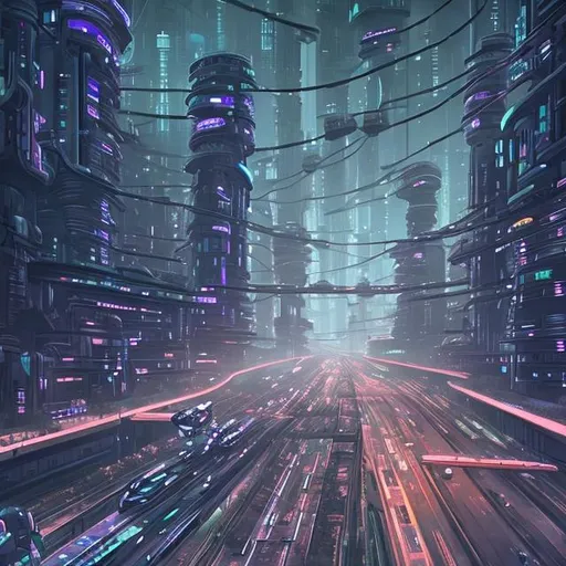 Prompt: Sci fi industrial highway in a dense city, filled with futuristic looking vehicles in a traffic jam