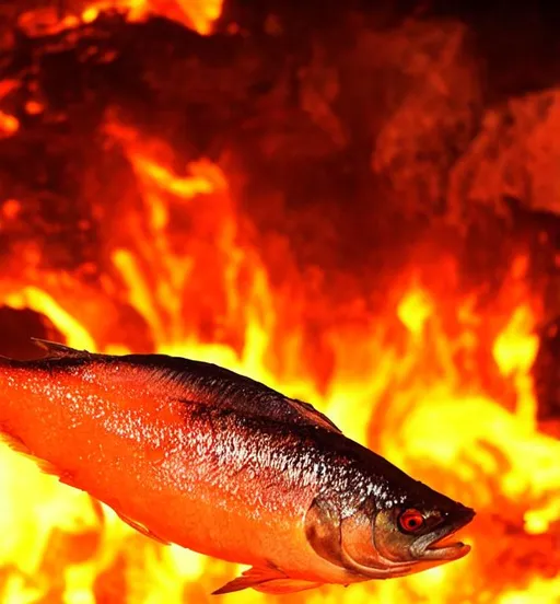 Prompt: Fish in lava, salmon