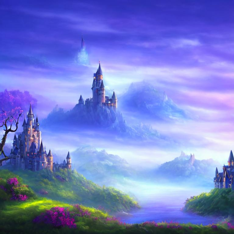 fantasy lanscape with a magical castle in the distance | OpenArt