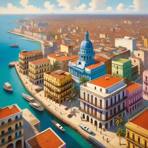 Prompt: Aerial view of Havana, Cuba, 1950s, cartoony style, extremely detailed painting by Greg Rutkowski and by Henry Justice Ford and by Steve Henderson