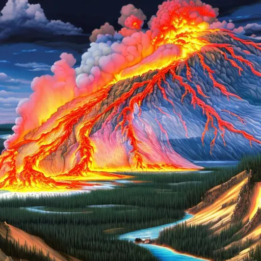 Prompt: yellowstone park mega volcano eruption as anime image 