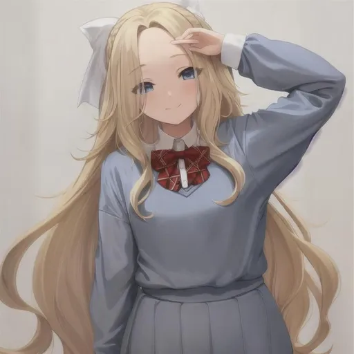 woman, hair over eye, blonde_hair, flowy_hair, shy... OpenArt