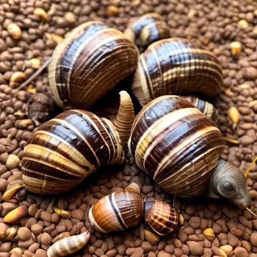 Prompt: Ethic snail made from cocoa snails