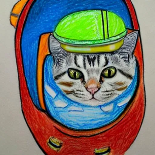 Prompt: An oil pastel drawing of an annoyed cat in a spaceship
