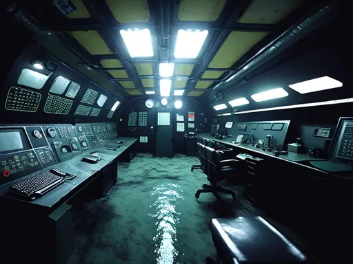 Prompt: Dark Government office on submarine