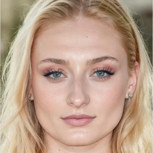 Prompt: a realistic portrait of Sophie Turner without makeup. looking straight at the camera, symmetrical face, updo hairstyle, studio lighting