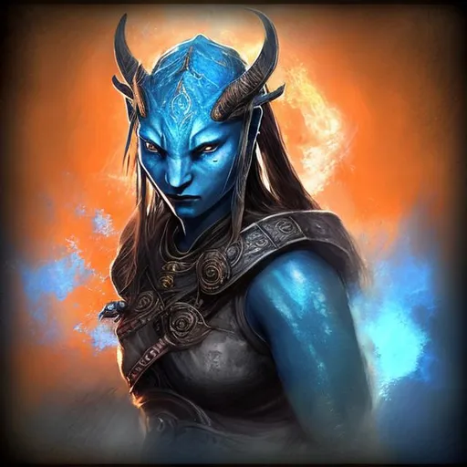 Prompt: orange and blue akatosh avatar elder scrolls art