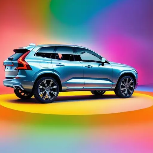Prompt: product shot of Volvo xc60, with soft vibrant colors, 3d blender render, modular constructivism, physically based rendering, 800mm lens, rainbow background