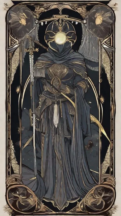 Prompt: Tarot card, drawing, anime, madness, style of dark souls