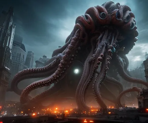 Prompt: gigantic tentacled aliens attacking cities