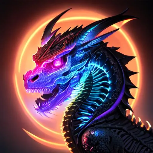 Portrait of a roaring neon skeleton dragon with irid... | OpenArt