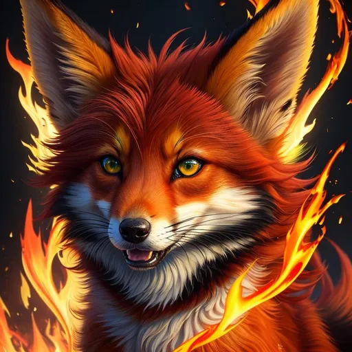 Prompt: (8k, 3D, UHD, highly detailed, hyper detailed, masterpiece, detailed oil painting) portrait of beautiful young [fire elemental] ((fox)), (canine quadruped), adolescent female, silky crimson-red fur, {yellow-green eyes}, 8k eyes, youthful, lively, lithe, bounding, black fur highlights, sharp focus, cinematic, vivid colors, brilliant colors, (rows of pink blossoming sakura trees), long silky hair on crest, slender, umber red mane, beautiful charming mischievous grin, wispy brown ears, wispy ruby-red mane flowers on fur, snow-capped trees, snow on fur, forest, silky bushy tail, billowing mane, professional, unreal engine, dynamic, intricate detail, intricately detailed fur, highly detailed face, symmetric, golden ratio, beautifully defined detailed furry legs, best quality, highly detailed mouth, 4k, 16k, 64k, HDR, unreal 5, artstation, deviant art, instagram, trending,