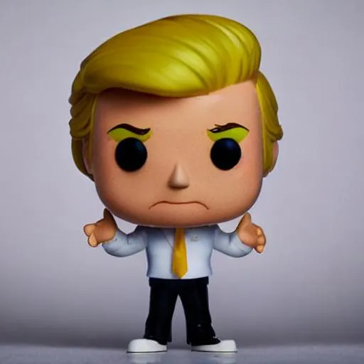 Prompt:  Funko pop donald Trump figurine, giving g the peace sign made of
plastic, product studio shot, on a white background, diffused
lighting, centered.
