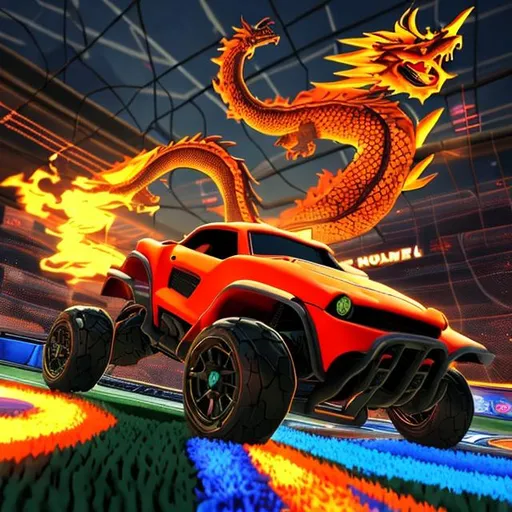 Prompt: Rocket League Profile Picture with fire and dragons