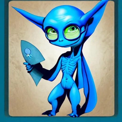 Prompt: nerdy blue alien flying