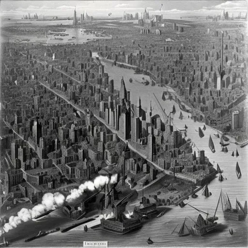 Prompt: Manhattan Island, artillery shelling, siege, war