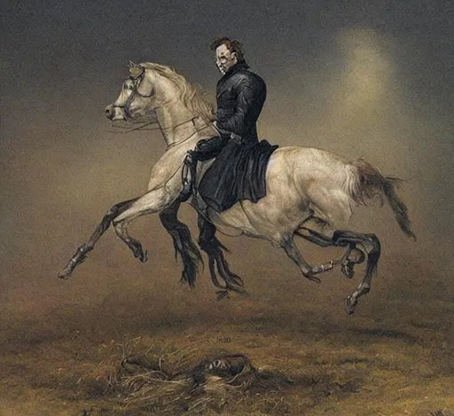 Prompt: headless horseman, painting, realistic, creepy