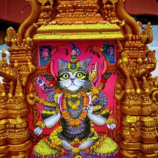 Prompt: cat hindu temple art