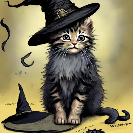 Prompt: A kitten that is also a witch