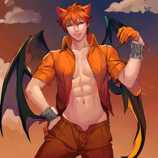 Prompt: Orange catboy with wings