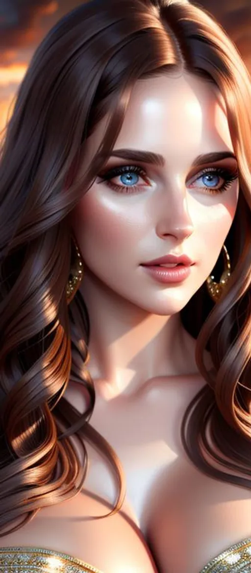 Prompt: highly detailed face, highly detailed eyes, hyper realistic, full body, round face, young woman, long dark wavy voluminous hair, natural saggy chest, 164K, UHD, HDR