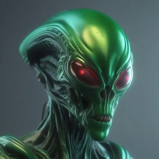 Prompt:   Alien green male hideous and deformed horror Fungoid head ,cybenetic gear, shooting guns, sharp focus, Professional, UHD, HDR, 8K,  Render, electronic, nervous vibe, loud, tension, dark, Epic