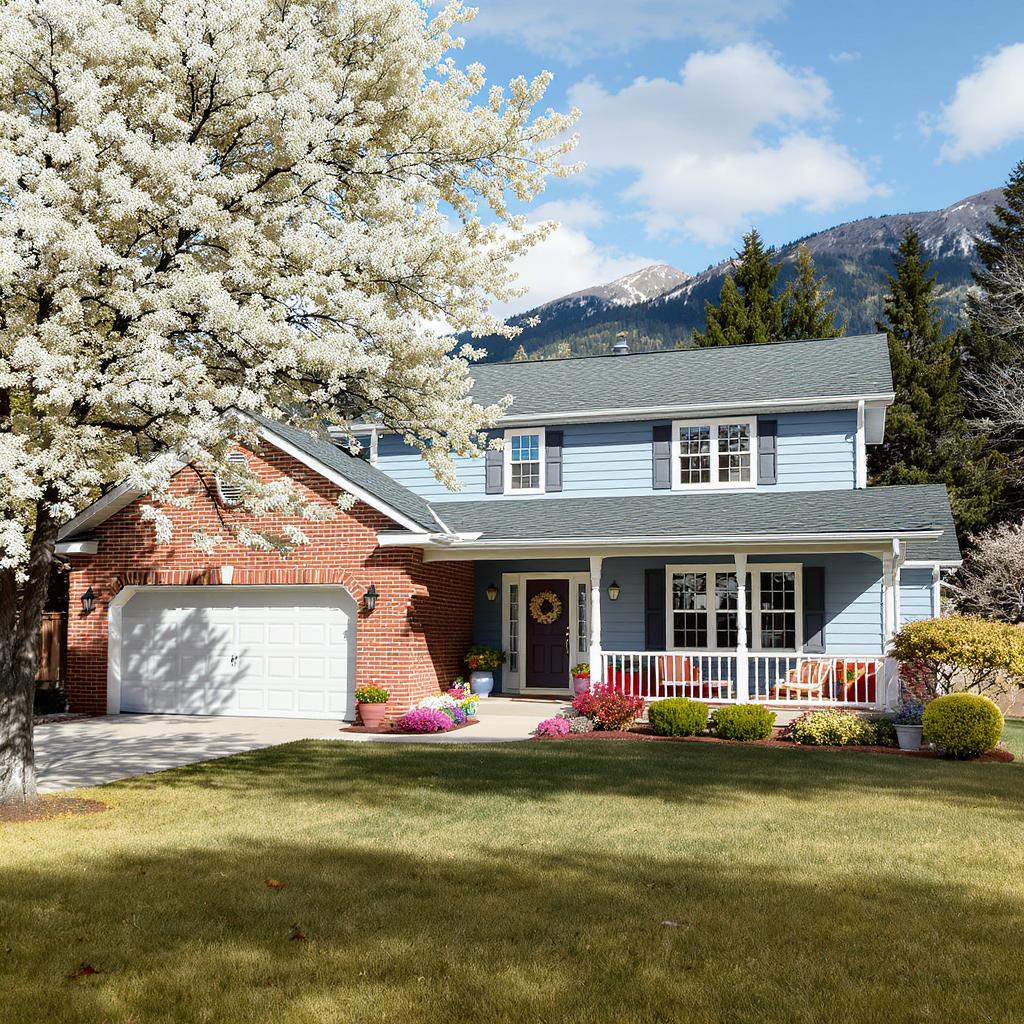 Imagine a realistic 2-story ranch style home in a mo...