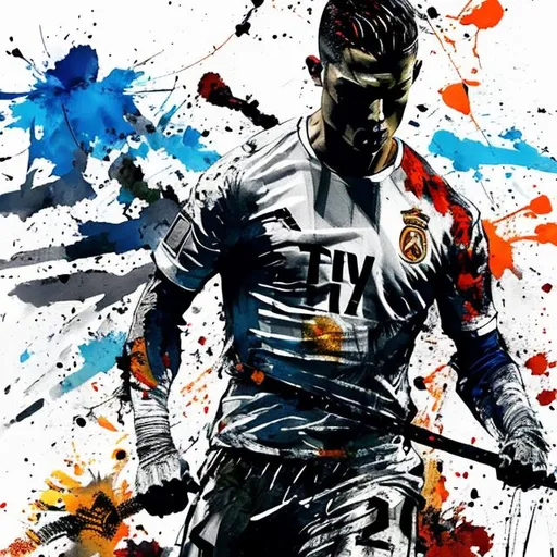Prompt: Full photo shot of a cr7 scoring a goal, yoji shinkawa style,central composition, entirely on a sheet, ink painting, expressive painting, watercolor, bold brushstrokes, concept art, cinematic lighting, orange, (blue:1.3), gray and white, stylize, intricate detail, 8k, transparent background, 3d vector






