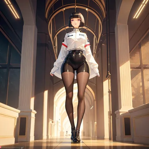Prompt: a lonely AI girl, very tall, thick thighs, wide hips, long legs, slender waist, big beautiful symmetrical eyes, aloof expression, bob haircut with bangs, (wearing a zookeeper uniform, working in a zoo), 12K resolution, hyper quality, hyper-detailed, depth of field