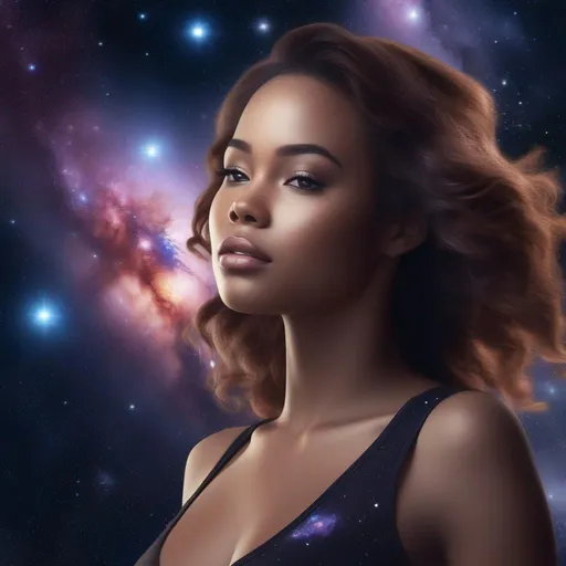 Prompt: hyper real, whole body,  gorgeous faced, perfect bodied, buxom, beautiful woman falling through, stars, space, nebulas and galaxies, planets, milky way 