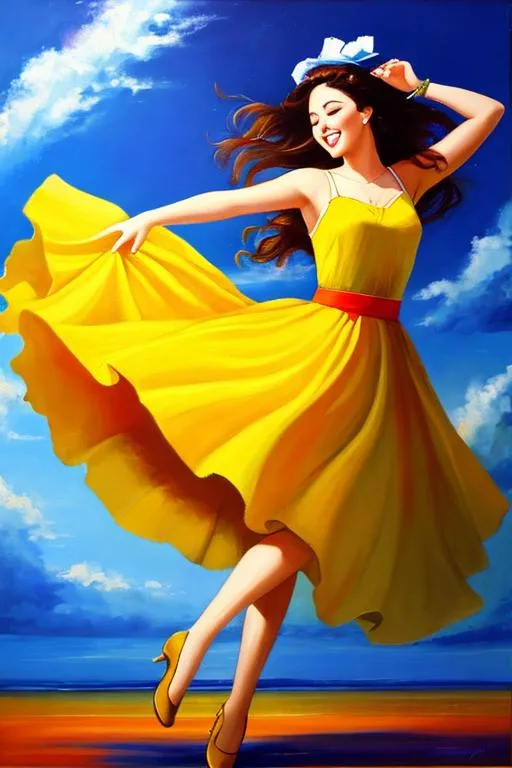 Prompt: a painting of a person dancing happily