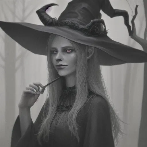 Prompt: witch with demon geometry head, dark forest, misty, realistic, heavily detailed, 4k