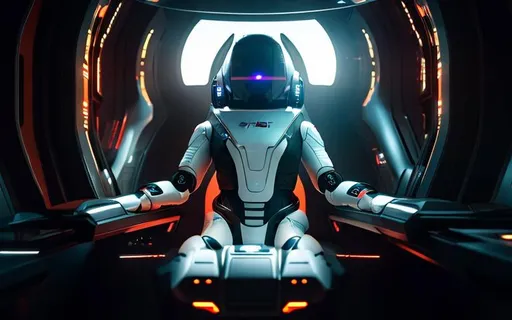 Prompt: a spaceship pilot in a reflective suit with robotic limbs, laying down in a pod, in a cyberpunk setting, cyborg, implants, high details, realistic , professionally colour graded, photorealism, 8k, grim dark lighting, art by sakimichan