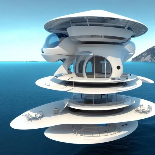 Prompt: sailing  flying futuristic house