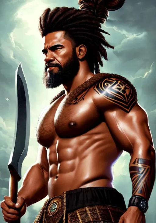 Prompt: UHD, , 8k, high quality, poster art, (( Aleksi Briclot art style)), Barack Obama, hyper realism, Very detailed, full body, muscular, view of a middle aged man, no shirt, beard, Barbarian, tribal tattoo, black hair, dark eyes, giant battle axe, brown skin. black leather armor, dynamic pose, mythical, ultra high resolution, light and shading in 8k, ultra defined. 