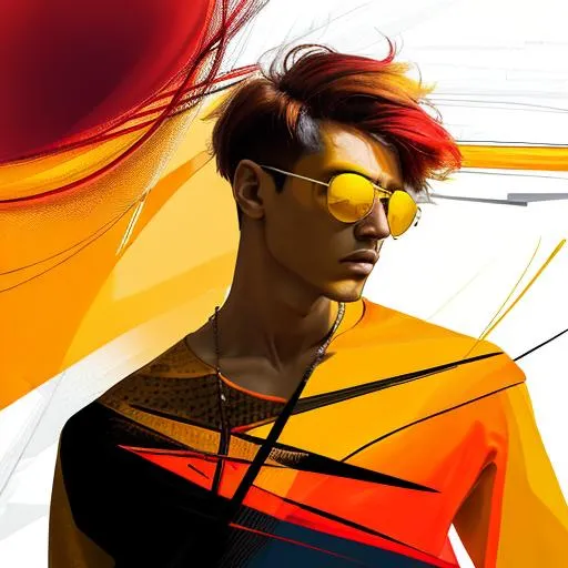 Prompt: abstract. a man in shades of yellow, orange and red