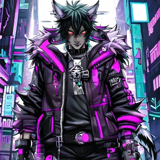 Anime Boy with Silver Hair and Black Wolf Ears · Creative Fabrica