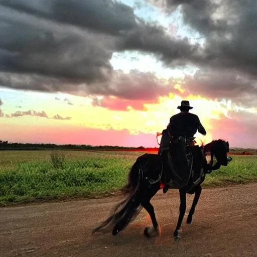 Prompt: A outlaw riding into the sunset
