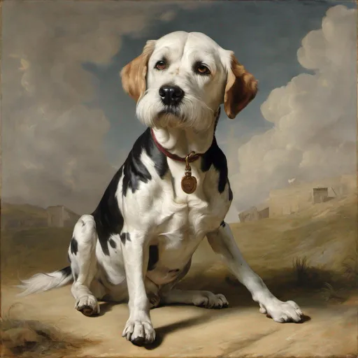 Prompt: HD, 8k, painting of Cipriano de Rore as a dog