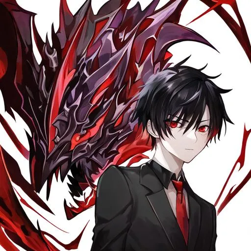 Prompt: Damien  (male, short black hair, red eyes) demon form
