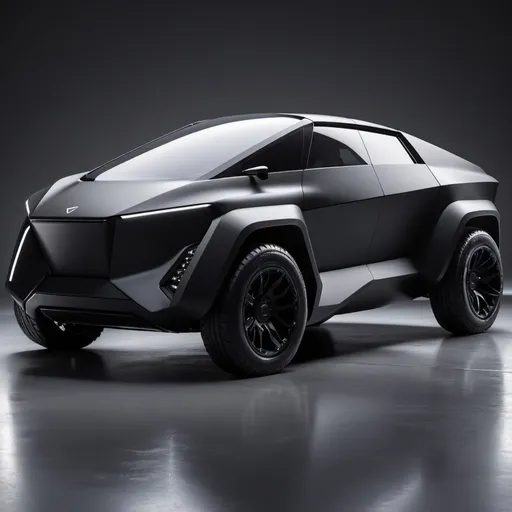 Prompt: Teardrop car design. cybertruck Matte black Futuristic sleek and aerodynamic, ultra-modern, high-res, LED accents, detailed bodywork, luxury automotive, high-tech, professional lighting