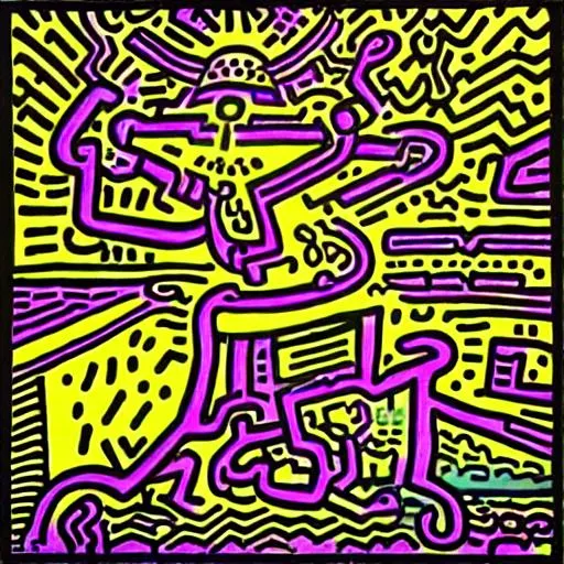 Prompt: futuristic album cover for DMT shaman by Keith Haring, beautiful modern colors, ultradetailed, 4k ultra