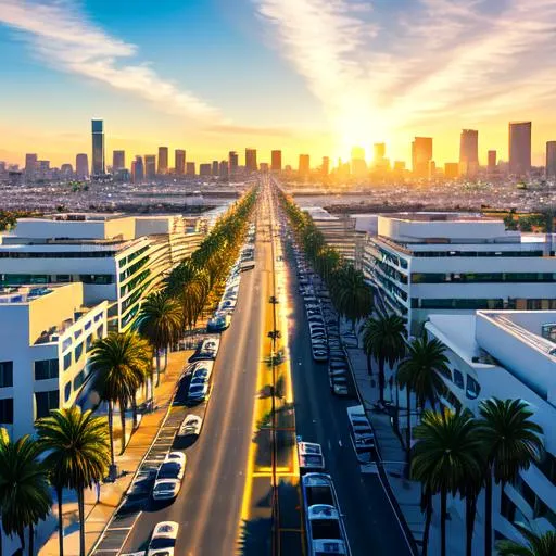 Prompt: Medium shot super detailed lifelike illustration, intricately detailed, rays of sunlight beautiful morning   skies detailed  view of lax dtla with palm trees in Los Angeles ca a man and women with there back facing camera holding hands 
masterpiece photoghrafic real digatal ultra realistic hyperdetailed 

iridescent reflection, cinematic light, movie 
 Lots of green bushes beautiful roses 

volumetric lighting maximalist photo illustration 4k, resolution high res intricately detailed complex,

soft focus, realistic, heroic fantasy art, clean art, professional, colorful, rich deep color, concept art, CGI winning award, UHD, HDR, 8K, RPG, UHD render, HDR render, 3D render cinema 4D