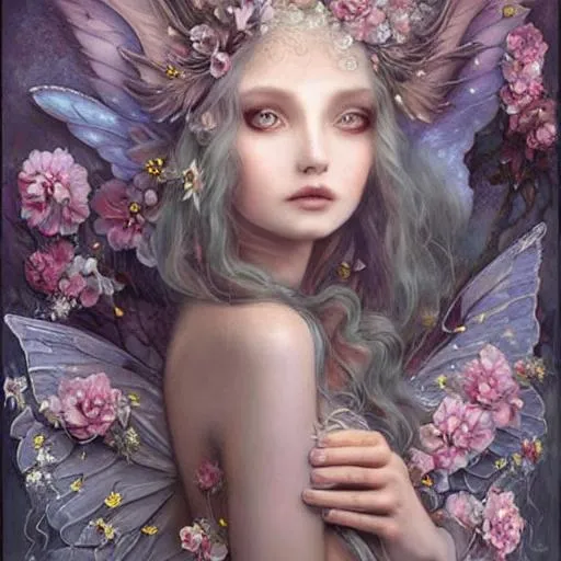 Prompt: fairy with wings, nicoletta ceccoli, daniel merriam, fantasy art, renaissance gown, hyper realistic flower bouquet painting, sparkles, Beautiful goddess, Haute Couture, princess dress, beautiful symmetrical face, pre-raphaelite, soft shadows, stunning, dreamy, elegant, ornate, style of michael parks, tom bagshaw, roberto ferri and Marco mazzoni, hyper-realistic, matte painting , enhanced, photo render, 8k, art by artgerm, wlop, loish, ilya kuvshinov, 8 k hyperrealistic, crackles, hyperdetailed, beautiful lighting, detailed background, depth of field, symmetrical face, frostbite 3 engine, cryengine, bubbles, dragonflies, garden of roses and peonies background, ultra detailed, soft lighting